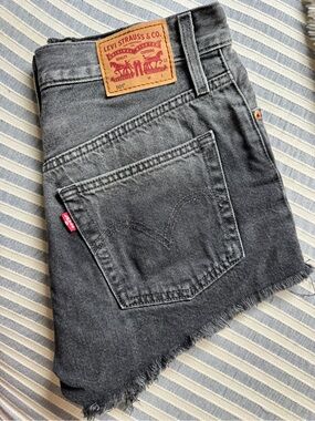 Levi's Black Washed Denim Frayed Hem Skirt